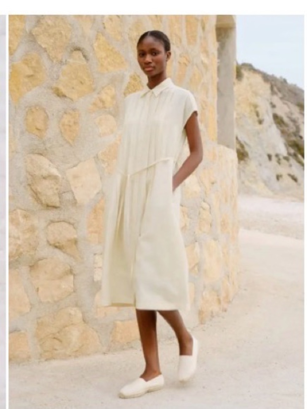 Uniqlo Comptoir Des Cotoniers Women's Cream Collared Linen Blend Midi Dress